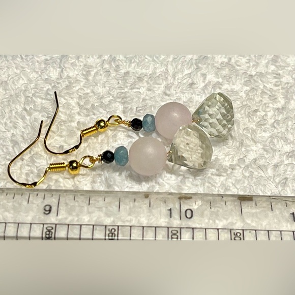 💚💖genuine green amethyst, Rose quartz and gold over sterling earrings-NWT - Picture 6 of 7